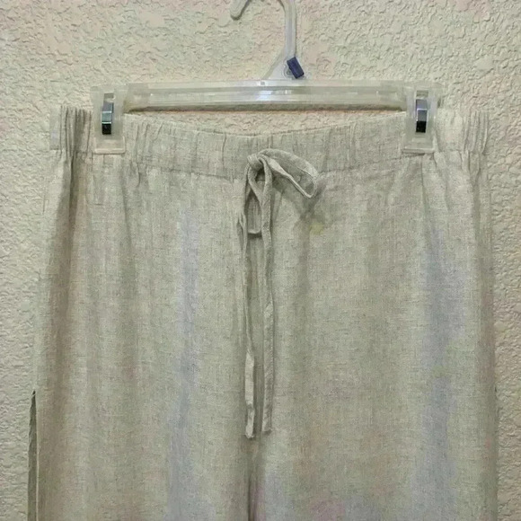 Cream linen blend pant with high slit sz L beach wear resort wear lightweight - Picture 3 of 6